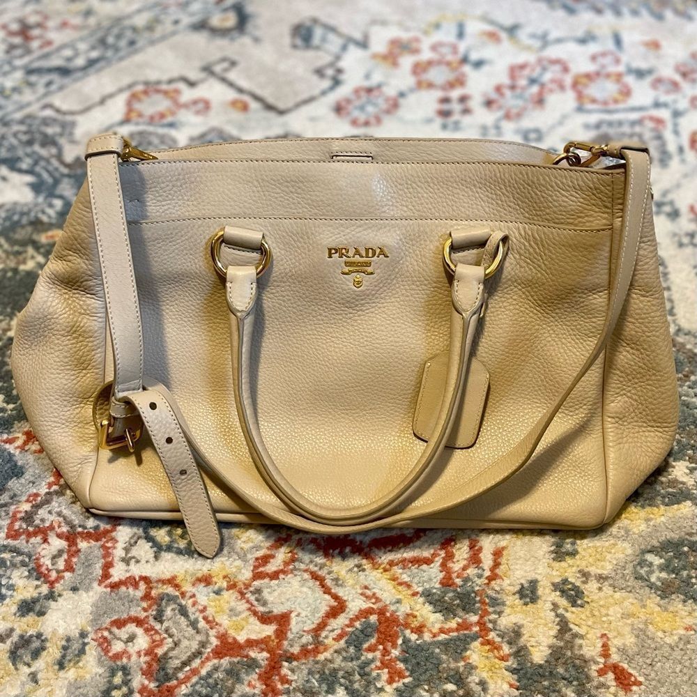 Prada Cream Beige Vitello Daino Leather Tote Bag - Picture 3 of 7